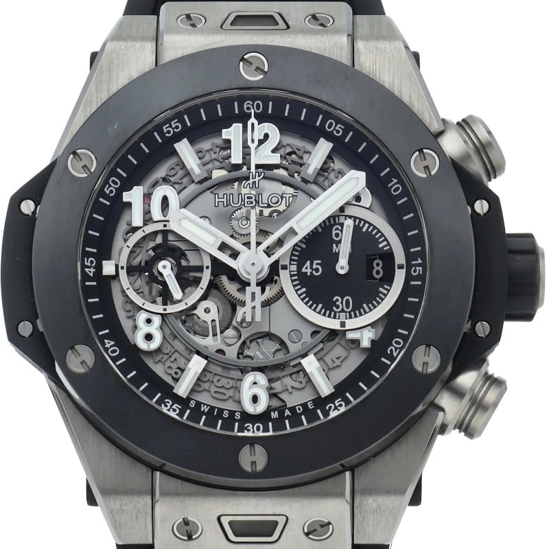 HUBLOT CERAMIC TITANIUM/RUBBER WATCH: HUBLOT Ceramic Titanium/Rubber watch Brand: HUBLOT Type/Style: Wristwatch Material: Titanium/Ceramic/Rubber Color: skeleton Size: Case Diameter(H):About 1.7 inch Case Diameter(W):About 1.7 inch Ac