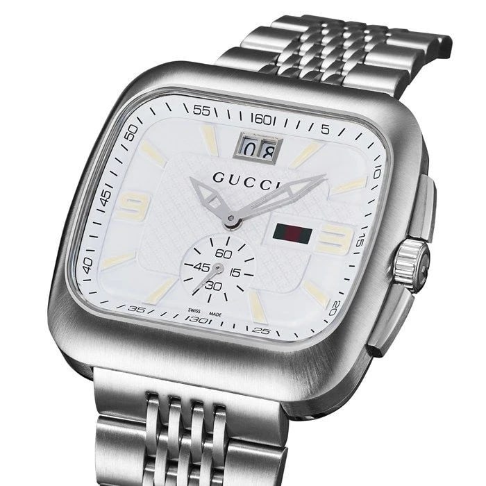 GUCCI WATCH GUCCI COUPE SQUARE WHITE DATE WATCH: Gucci Watch Gucci Coupe Square White Date watch Brand: Gucci Type/Style: NA Material: Stainless Steel Color: Dial Color White Size: Case Diameter: Approximately 40mm (width) x 42mm (height) Case