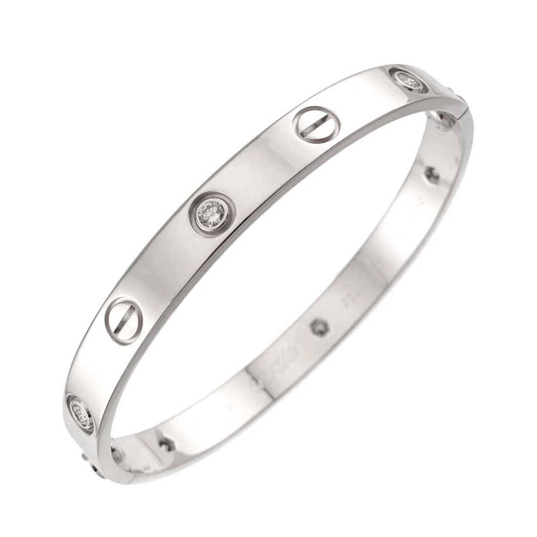 CARTIER LOVE BRACELET DIAMOND BANGLE 18K WG 750: Cartier Love Bracelet Diamond Bangle 18K WG 750 Brand: Cartier Type/Style: Bracelet Material: 750White Gold Main Stone Natural Color: White Gold Size: Marked:16 Inner circumference:5.9inch Width:(max.