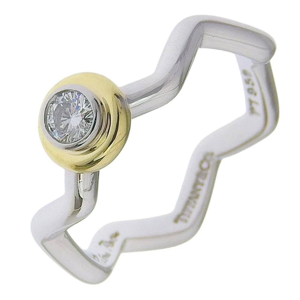 TIFFANY&CO. ZIGZAG RING PT950PLATINUM/K18 YELLOW GOLD/DIAMOND: TIFFANY&Co. zigzag Ring Pt950Platinum/K18 yellow gold/diamond Brand: TIFFANY&Co. Type/Style: Ring Material: Pt950Platinum Color: Silver Size: 4 US Accessories: None Accessories Notice: Whe