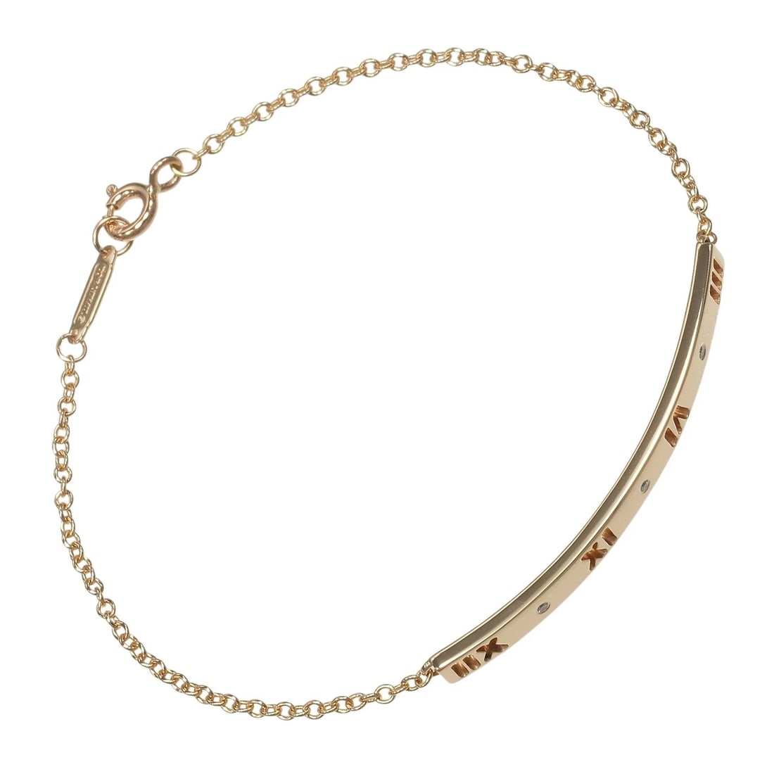 TIFFANY&CO. ATLAS BAR BRACELET K18 PINK GOLD/DIAMOND: TIFFANY&Co. Atlas bar Bracelet K18 Pink Gold/diamond Brand: TIFFANY&Co. Type/Style: Bracelet Material: K18 Pink Gold Color: Gold Size: Size Remarks? Wrist Size: 6.6" Motif Size: 1.6" x 0.1"