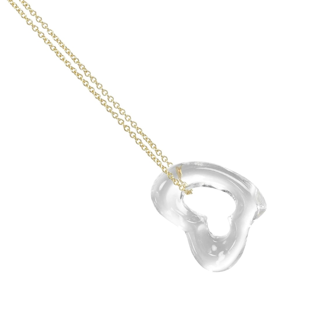 TIFFANY&CO. OPEN HEART NECKLACE K18 YELLOW GOLD/CRYSTAL: TIFFANY&Co. Open heart Necklace K18 yellow gold/crystal Brand: TIFFANY&Co. Type/Style: Necklace Material: K18 yellow gold Color: Gold Size: Size(CM) Neck around?42cm Top?W22.8mm x H18.8mm