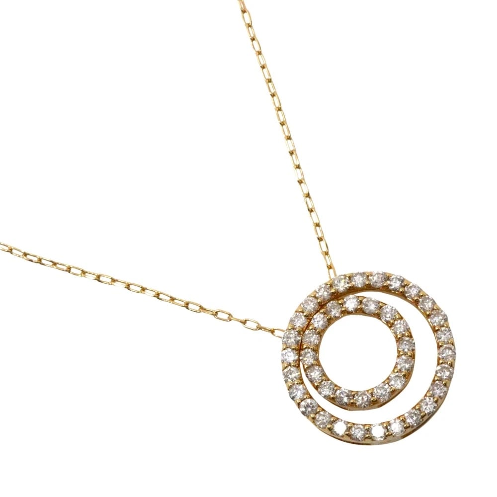 DOUBLE CIRCLE NECKLACE K18 YELLOW GOLD/DIAMOND: Double circle Necklace K18 yellow gold/diamond Brand: no brand Type/Style: Necklace Material: K18 yellow gold Color: Gold Size: Size(CM) Neck around?42.0cm Top?W11mm x H11mm Accessories: None