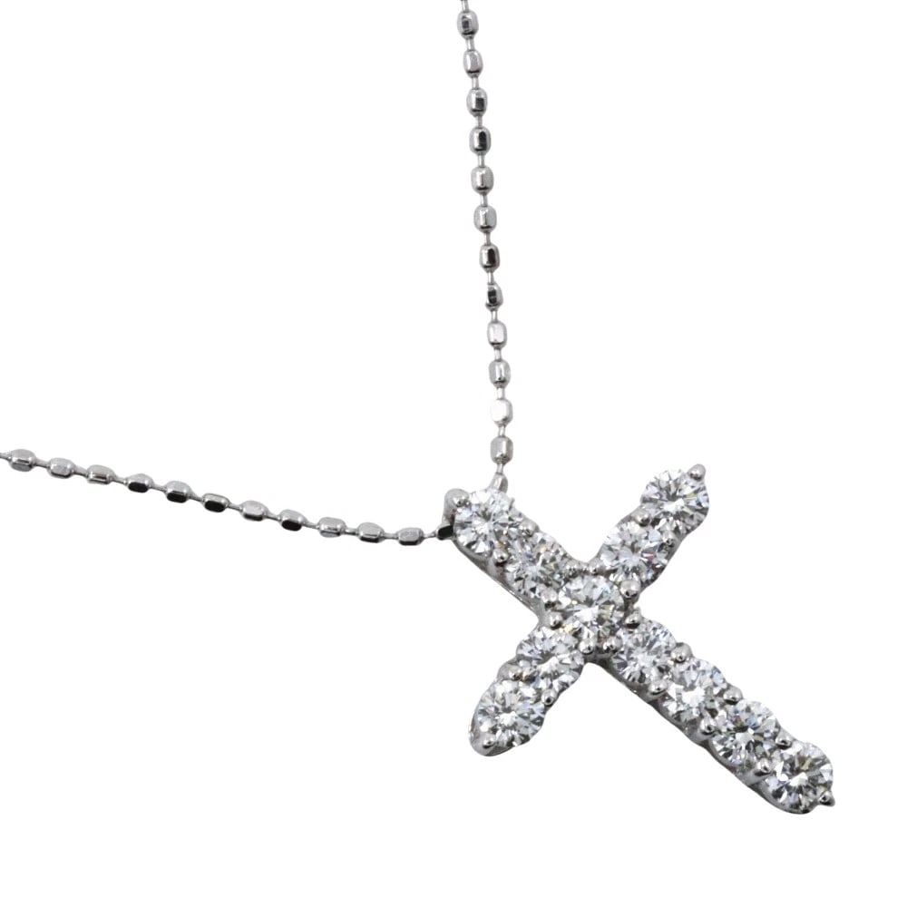 CROSS NECKLACE K18 WHITE GOLD/DIAMOND CROSS: cross Necklace K18 white gold/diamond cross Brand: no brand Type/Style: Necklace Material: K18 white gold Color: Silver Size: Size(CM) Neck around?41.5cm Top?W13mm x H17mm Accessories: None