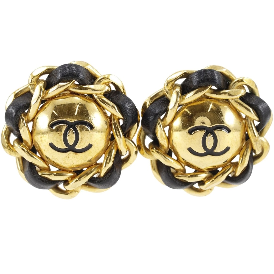 CHANEL COCO MARK EARRING PLATED GOLD/LEATHER: CHANEL COCO Mark Earring Plated Gold/leather Brand: CHANEL Type/Style: Earring Material: Plated Gold Color: Gold Size: Size(CM) 42mm x 42mm Accessories: None Accessories Notice: When purchasing