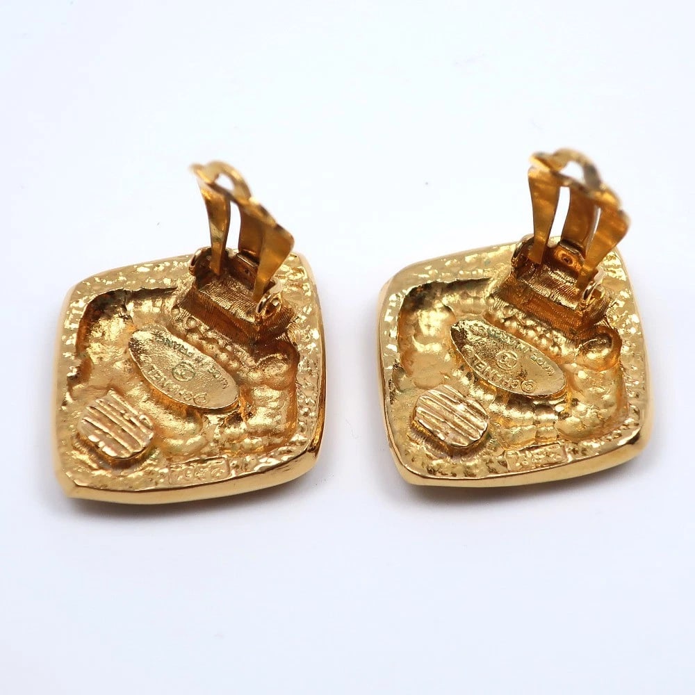 CHANEL COCO MARK EARRING PLATED GOLD SQUARE - 3