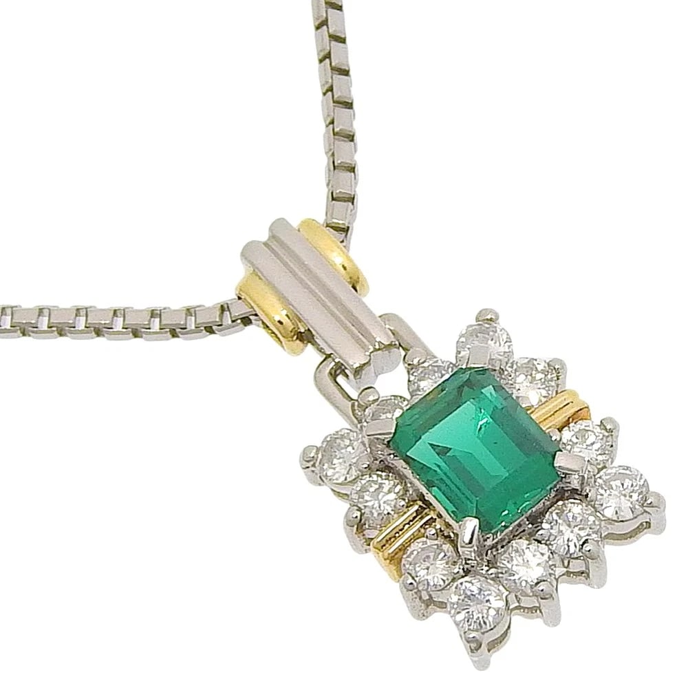 NECKLACE PT850PLATINUM/K18 YELLOW GOLD/EMERALD / DIAMOND (1 of 3)