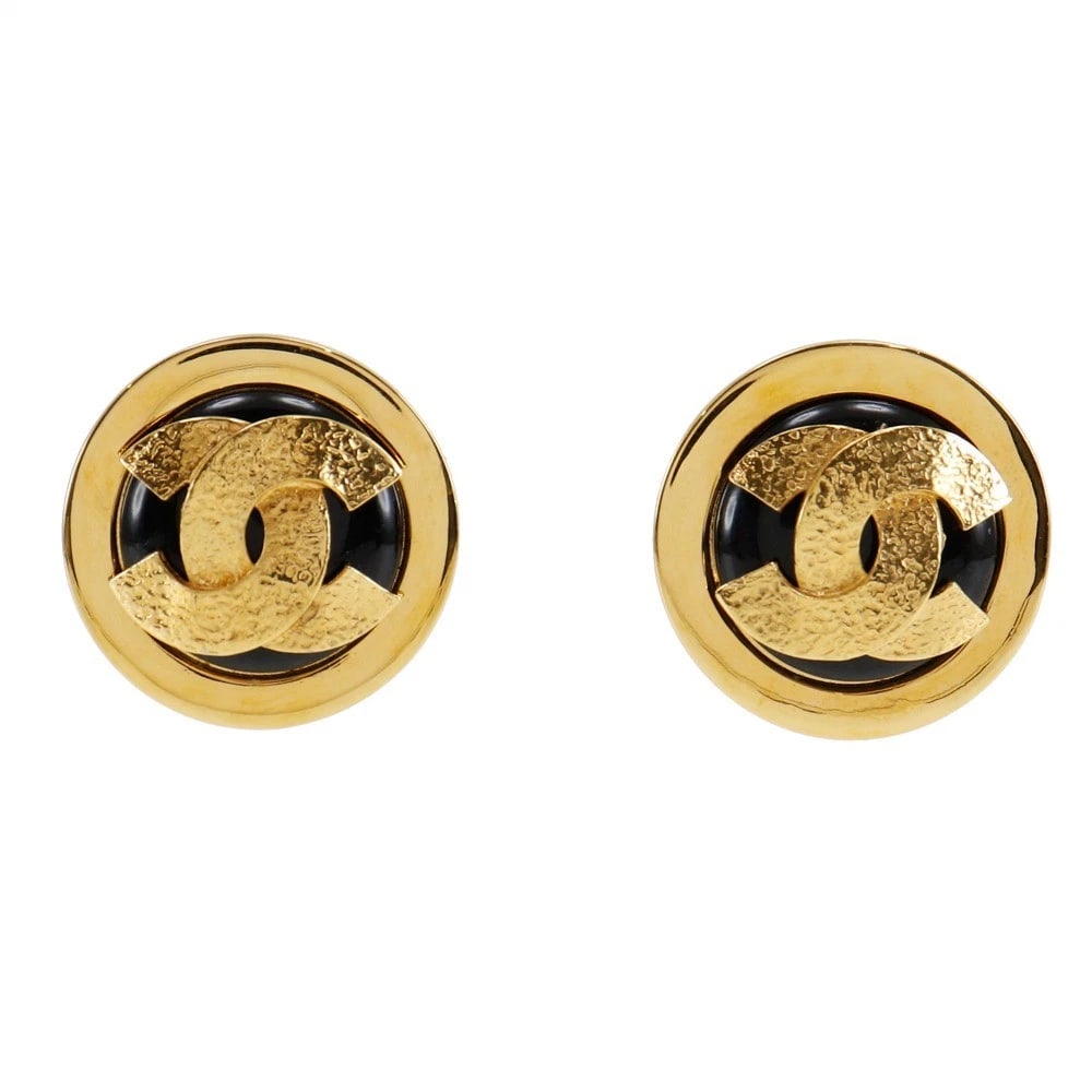 CHANEL EARRING COCO MARK BLACK PLATED GOLD (1 of 3)