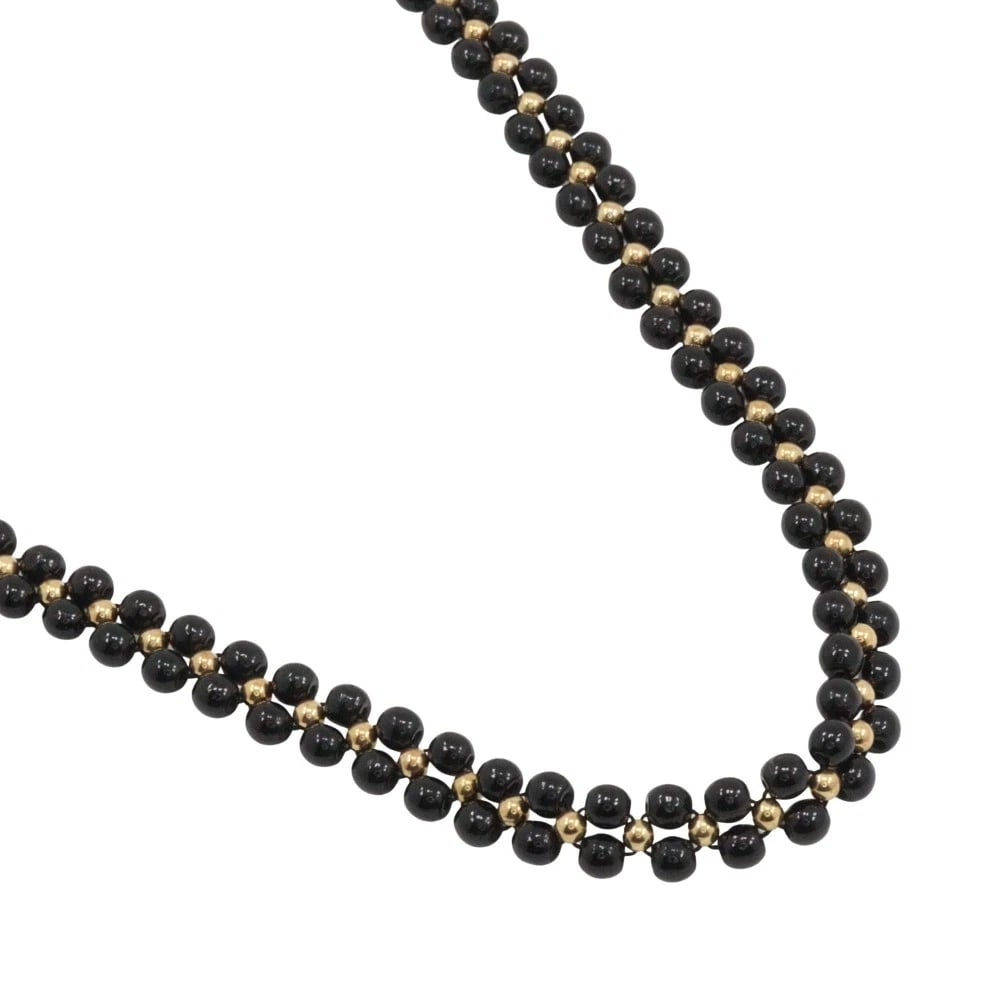 NECKLACE BLACK K18 YELLOW GOLD/CORAL: Necklace black K18 yellow gold/Coral Brand: no brand Type/Style: Necklace Material: K18 yellow gold Color: black Size: Size(CM) Neck around?43.5cm Accessories: None Accessories Notice: When
