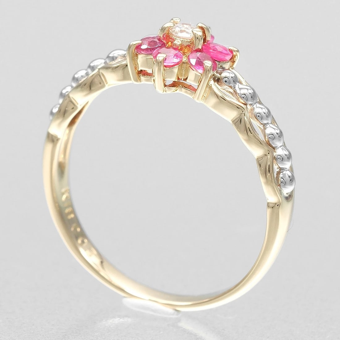 FLOUR RING K18 YELLOW GOLD/PT900PLATINUM/RUBY - 2