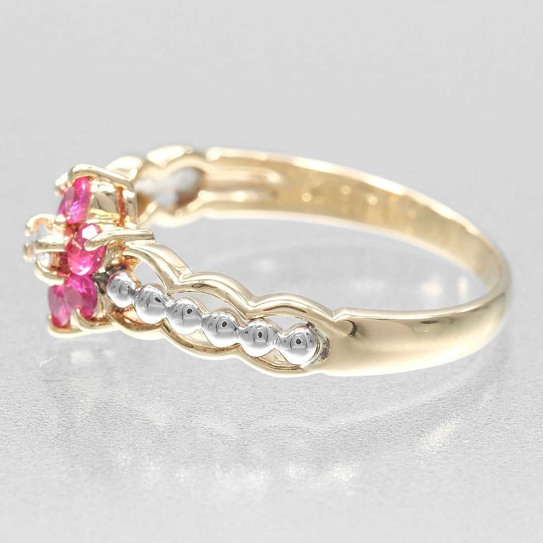 FLOUR RING K18 YELLOW GOLD/PT900PLATINUM/RUBY - 4