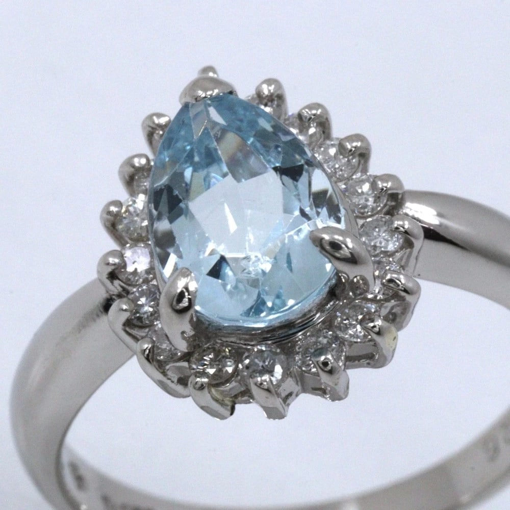 TEARDROP RING PT900PLATINUM/AQUAMARINE/DIAMOND: teardrop Ring Pt900Platinum/Aquamarine/diamond Brand: no brand Type/Style: Ring Material: Pt900Platinum Main Stone Aquamarine Color: Silver Size: 6.2(US Size) Accessories: None Accessories