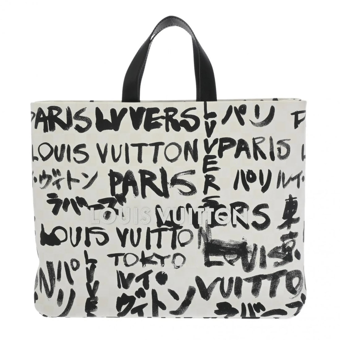 LOUIS VUITTON LVXNIGO SHOPPER TOTE MM BLACK WHITE TOTE BAG: LOUIS VUITTON LVxNIGO Shopper Tote MM Black White Tote Bag Brand: LOUIS VUITTON Type/Style: Tote Bag Material: Cowhide leather Color: Black White ? SilverMetal Size: H:about 12.8inch W:about 15.9inch