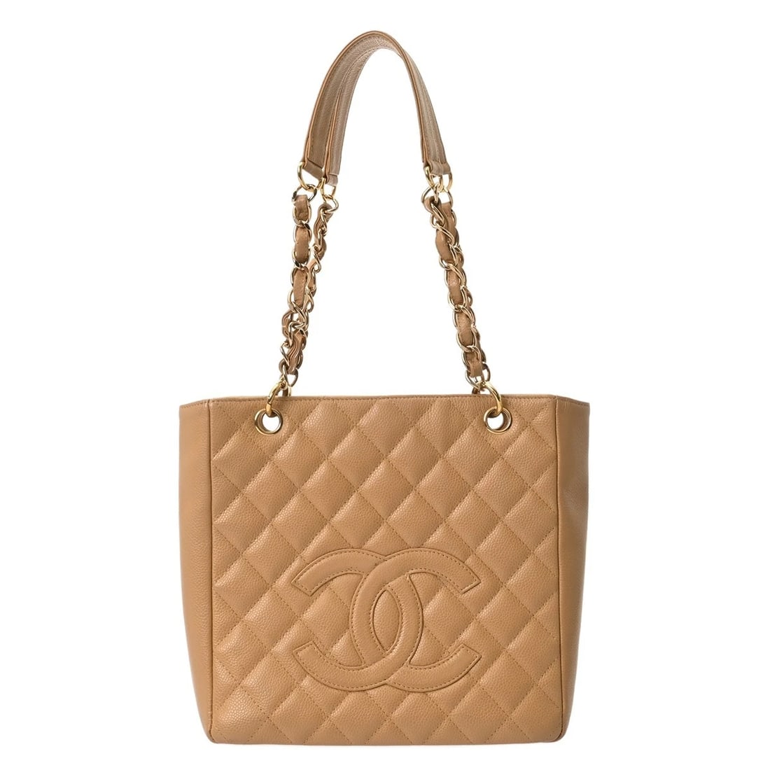 CHANEL MATRASSE CAVIARSKIN BEIGE TOTE BAG: CHANEL Matrasse Caviarskin beige Tote Bag Brand: CHANEL Type/Style: Tote Bag Material: Caviarskin Color: beige ? Gold Metal Size: H:about 9.3inch W:about 9.4inch D:about 3.3inch Accessories: None