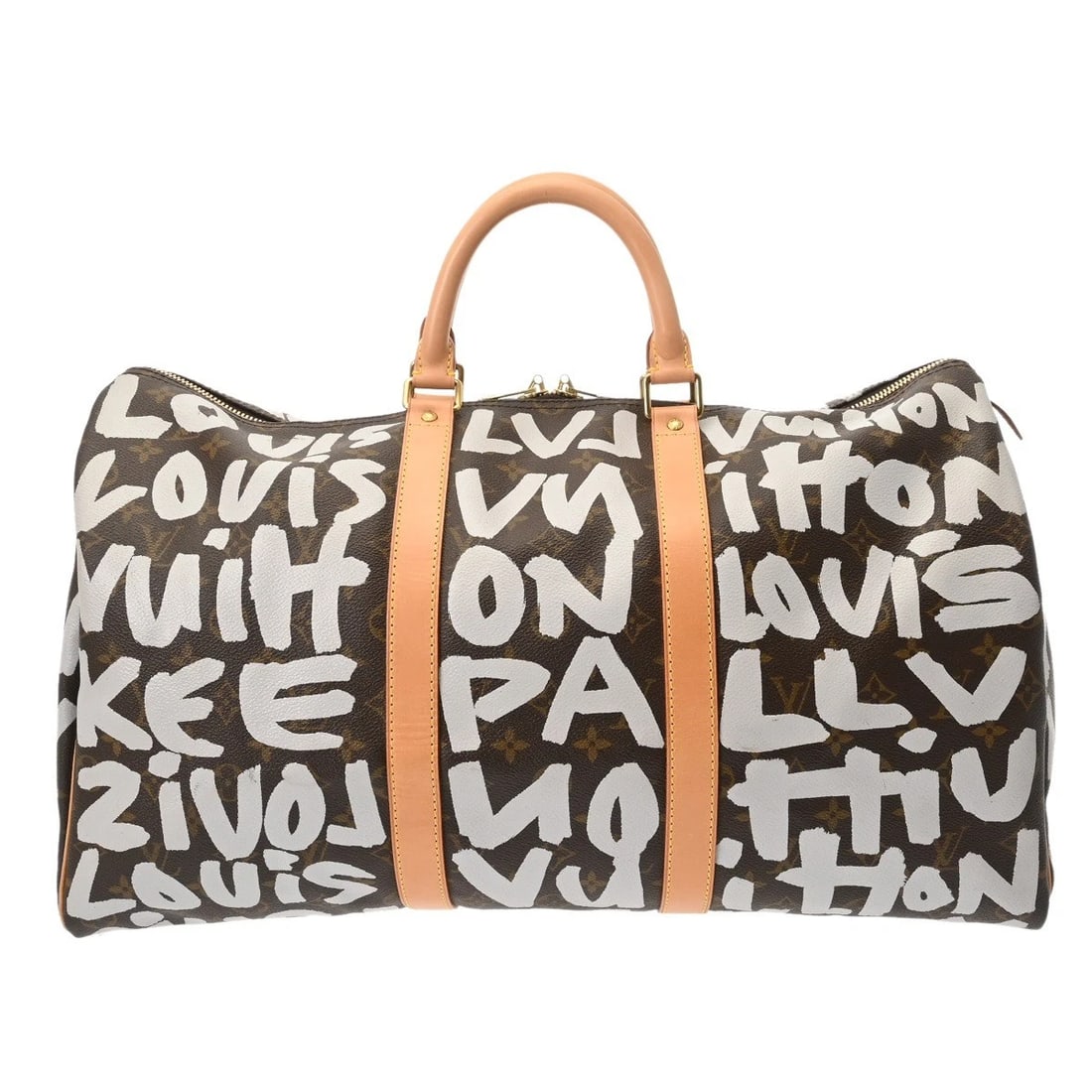 LOUIS VUITTON KIEPOL 50 GRAFFITI MONOGRAM CANVAS BROWN: LOUIS VUITTON Kiepol 50 graffiti Monogram canvas Brown Brand: LOUIS VUITTON Type/Style: Boston bag Material: Monogram canvas Color: Brown Size: H:about 11.4inch W:about 19.7inch D:about 8.7inch