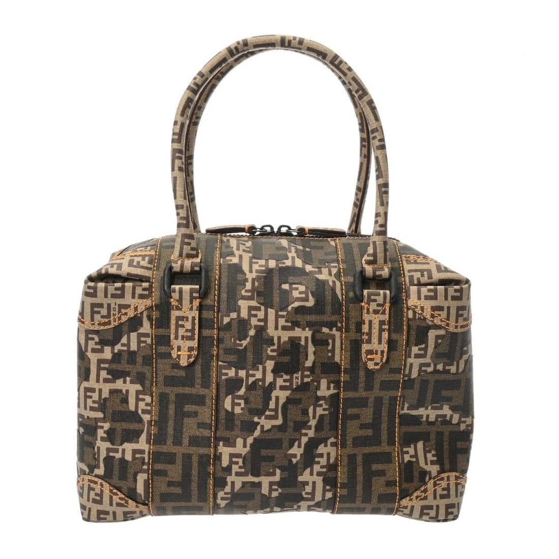 FENDI MINI BOSTON BAG ZUCCA PATTERN CANVAS/LEATHER: FENDI Mini Boston bag Zucca Pattern canvas/leather Brand: FENDI Type/Style: Boston bag Material: canvas/leather Color: Brown Size: H:about 9.8inch W:about 11.4inch Bottom D:about 5.1inch Bottom Ac