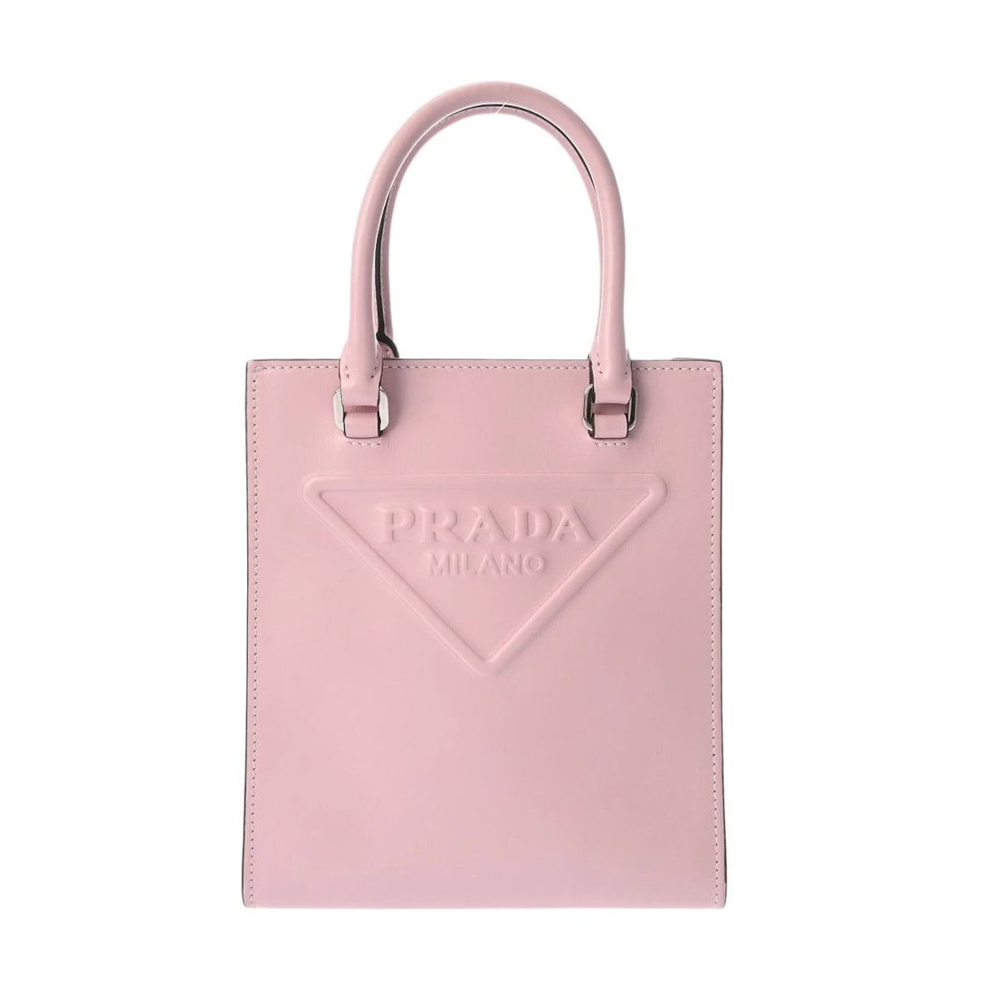 PRADA TRIANGLE MINI TOTE 2WAY CALF PINK HANDBAG: PRADA Triangle Mini Tote 2WAY calf pink Handbag Brand: PRADA Type/Style: Handbag Material: calf Color: pink Size: H:about 7.5inch W:about 6.7inch D:about 2.6inch Accessories: None Accessor
