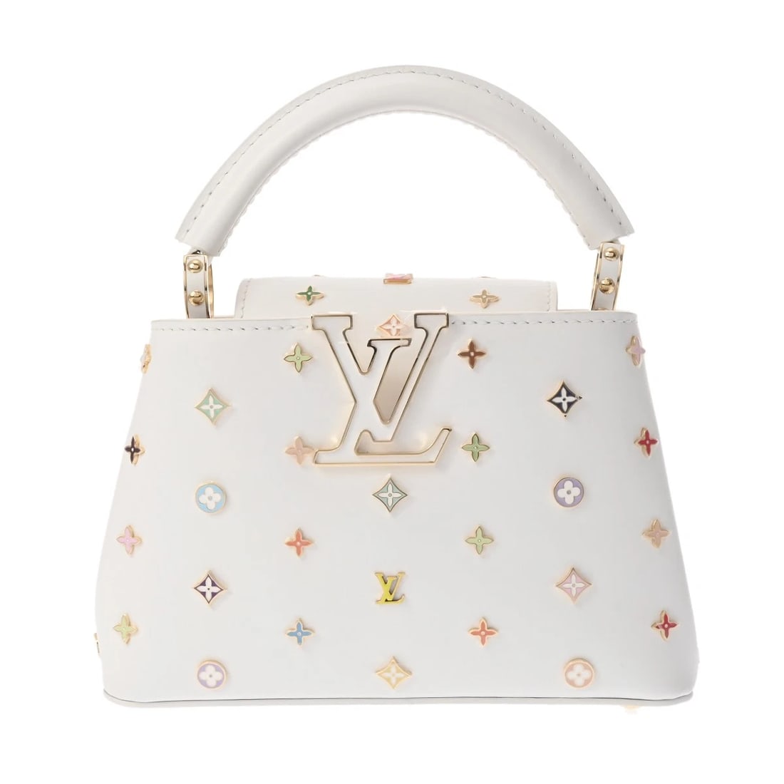 LOUIS VUITTON CAPUCINES MINI CRUISE COLLECTION LEATHER: LOUIS VUITTON Capucines MINI Cruise Collection leather Brand: LOUIS VUITTON Type/Style: Handbag Material: leather/Taurillon Leather Color: White multicolor Size: H:about 5.1inch W:about 7.9inch (Botto