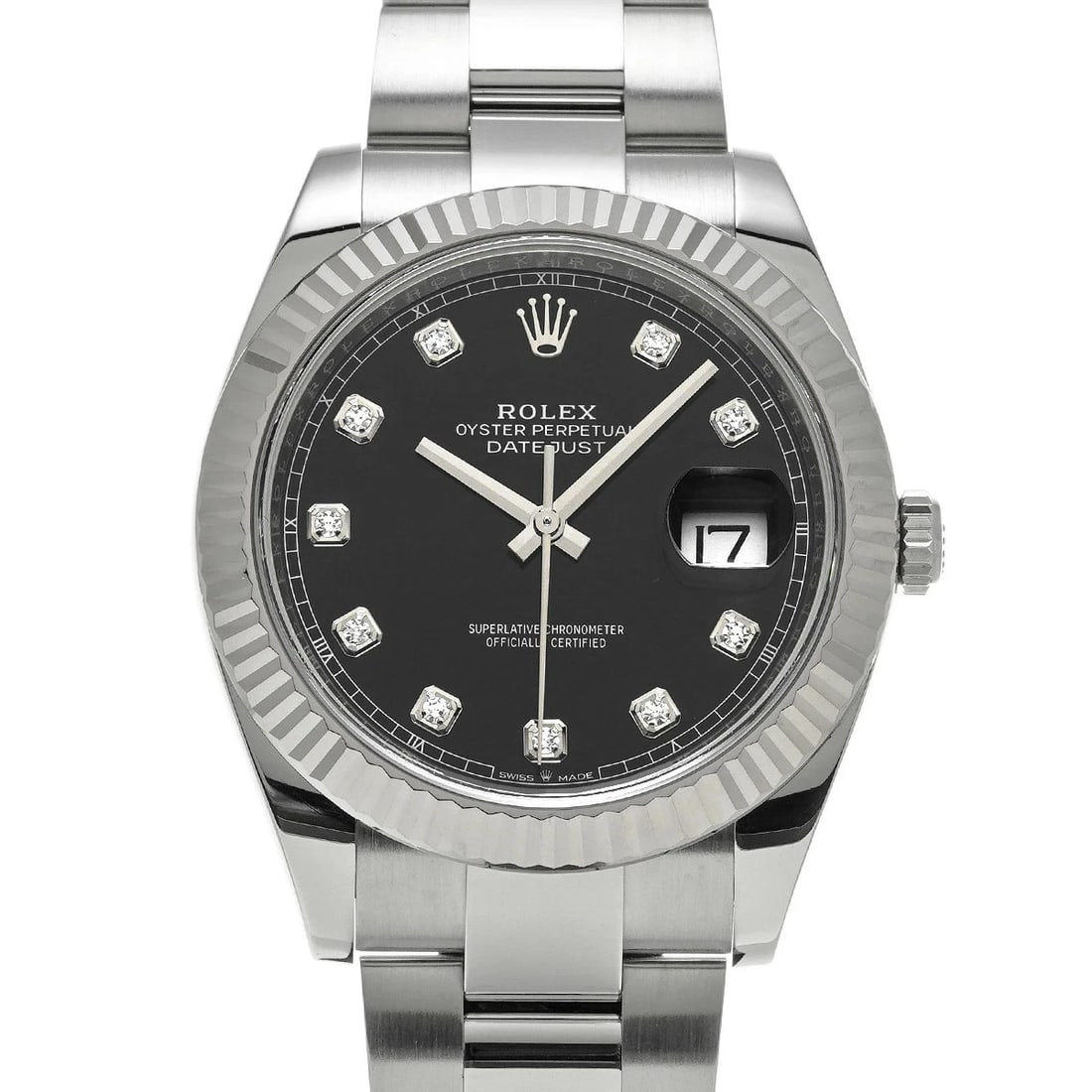 ROLEX DATEJUST STAINLESS STEEL WATCH: ROLEX Datejust Stainless Steel watch Brand: ROLEX Type/Style: Wristwatch Material: Case Material Stainless Steel Color: Dial Color Bright Black/Diamond Size: Case: Length/41mm Width/41mm Wrist Size: 1