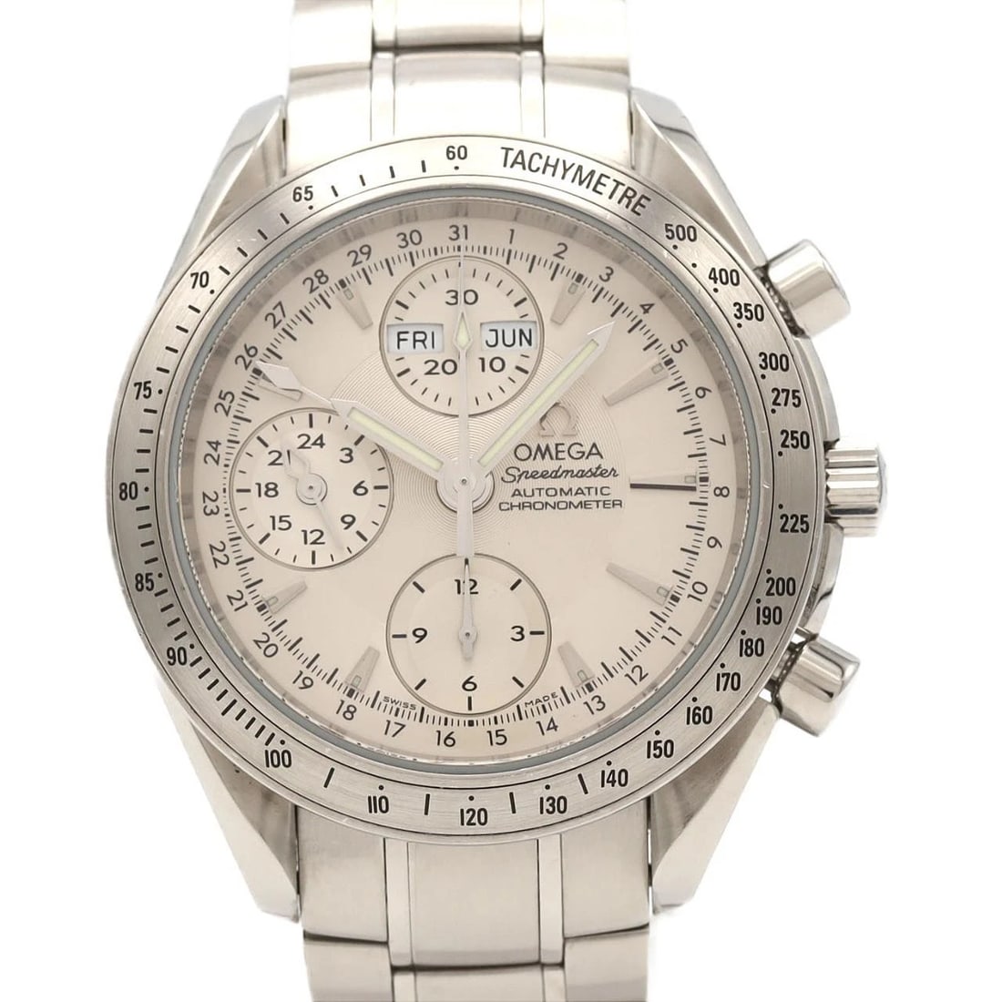 OMEGA SPEEDMASTER DATE STAINLESS STEEL MECHANICAL WATCH: Omega Speedmaster Date Stainless Steel Mechanical watch Brand: OMEGA Type/Style: Wrist watch Material: Case: Stainless Steel Breath: Stainless Steel Color: Dial Color: Silver Size: Case diameter: Appr