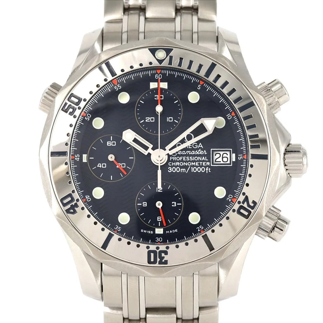 OMEGA SEAMASTER CHRONOGRAPH STAINLESS STEEL WATCH: Omega Seamaster Chronograph Stainless Steel watch Brand: OMEGA Type/Style: Wrist watch Material: Case: Stainless Steel Breath: Stainless Steel Color: Dial color: Blue Size: Case diameter: Approx. 42.5