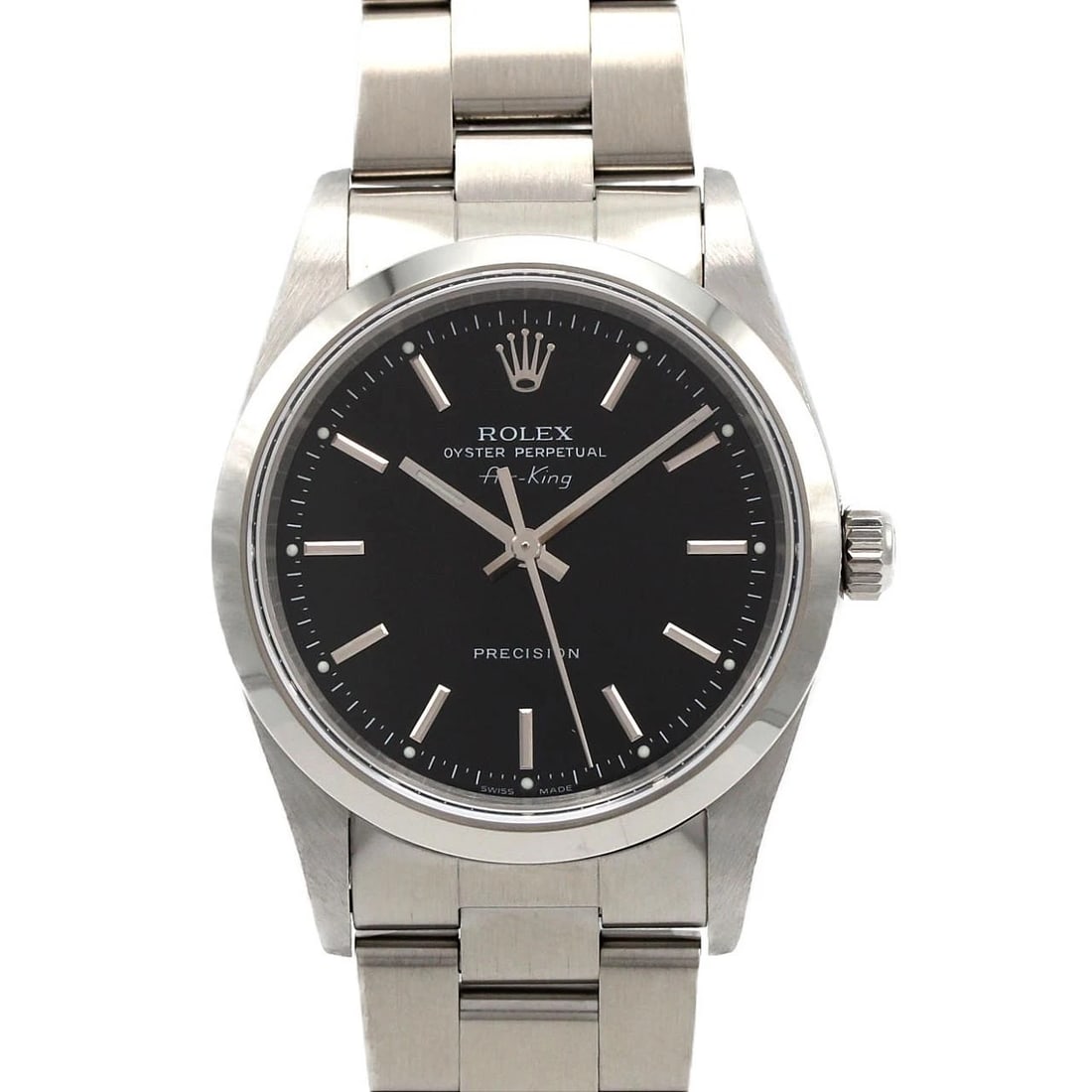 ROLEX AIR-KING STAINLESS STEEL MECHANICAL WATCH: Rolex Air-King Stainless Steel Mechanical watch Brand: ROLEX Type/Style: Wrist watch Material: Case: Stainless Steel Breath: Stainless Steel Color: Dial Color: Black Size: Case diameter: Approx. 34mm 