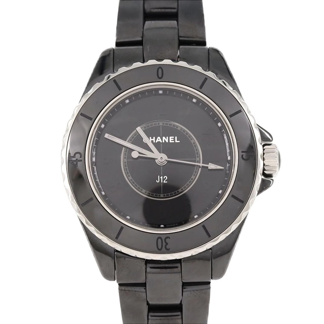 CHANEL J12 PHANTOM CERAMIC QUARTZ WATCH: Chanel J12 Phantom Ceramic Quartz watch Brand: CHANEL Type/Style: Wrist watch Material: Case: Ceramic Bracelet: Ceramic Color: Dial color: Black/Arabic Size: Case diameter: Approx. 33 mm Max wrist cir