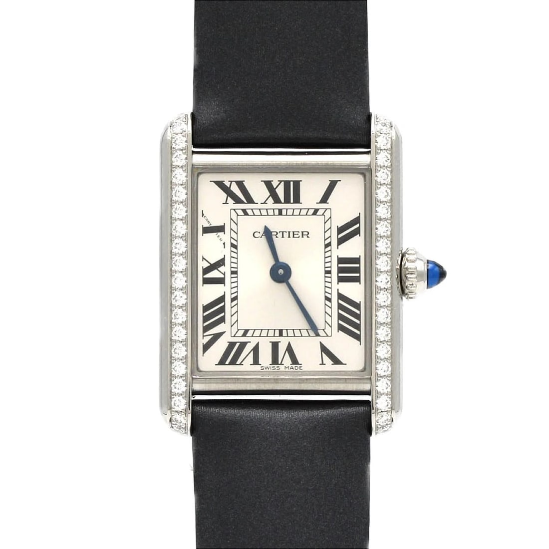 CARTIER TANK MUST STAINLESS STEEL QUARTZ WATCH: Cartier Tank Must Stainless Steel Quartz watch Brand: CARTIER Type/Style: Wrist watch Material: Case: Stainless Steel Bracelet: Strap Color: Dial Color: Silver/Roman Band Color: Black Size: Case diame