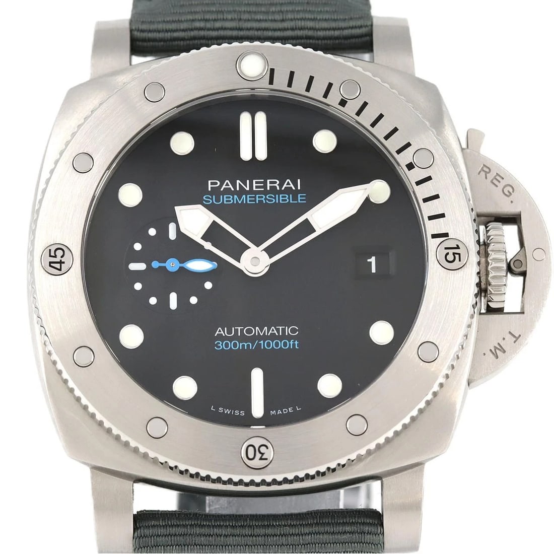 PANERAI SUBMERSIBLE GUARANTA QUATTRO STAINLESS STEEL WATCH: Panerai Submersible Guaranta Quattro Stainless Steel watch Brand: PANERAI Type/Style: Wrist watch Material: Case: Stainless Steel Bracelet: Strap Color: Dial Color: Black Band Color: Black Size: Case 