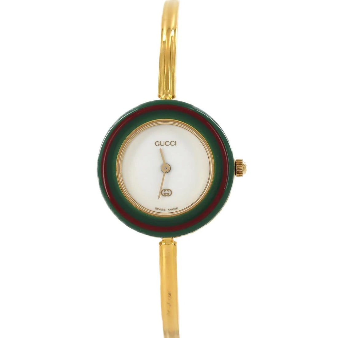 GUCCI CHANGE GOLD PLATED QUARTZ WATCH: Gucci Change Gold Plated Quartz watch Brand: GUCCI Type/Style: Wrist watch Material: Case: Gold plated Bracelet: Gold plated Color: Dial Color: White Size: Case diameter: Approx. 26mm Max wrist