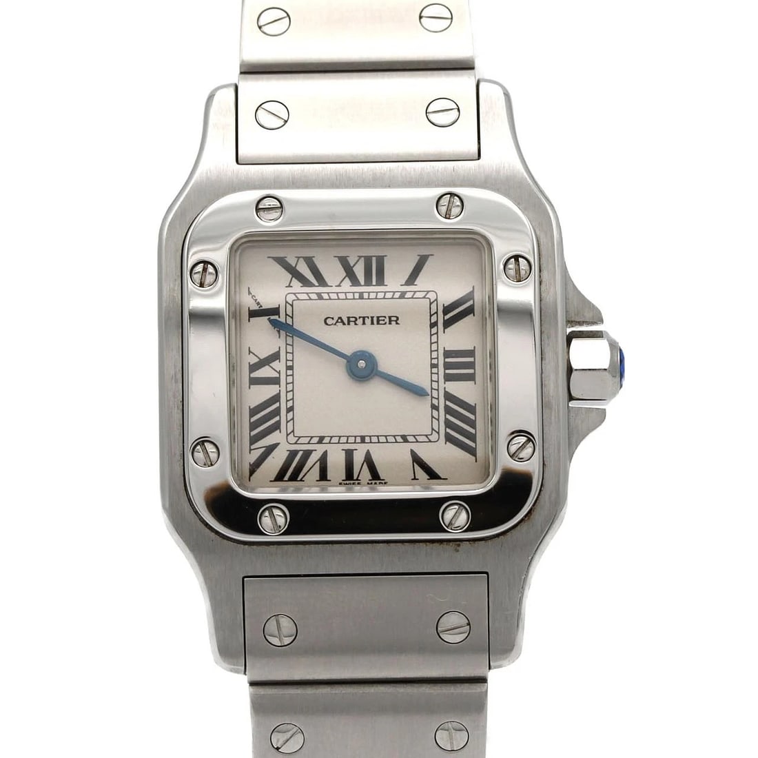 CARTIER SANTOS GALBE STAINLESS STEEL QUARTZ WATCH: Cartier Santos Galbe Stainless Steel Quartz watch Brand: CARTIER Type/Style: Wrist watch Material: Case: Stainless Steel Breath: Stainless Steel Color: Dial color: Silver/Roman Size: Case diameter: