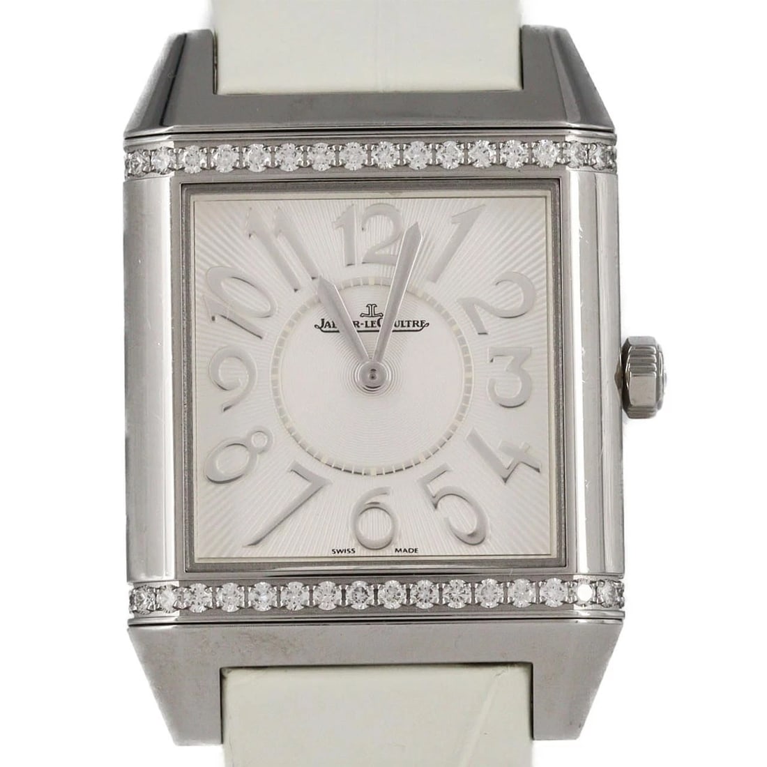 JAEGER-LECOULTRE REVERSO SQUADRA WATCH: Jaeger-LeCoultre Reverso Squadra watch Brand: JAEGER-LECOULTRE Type/Style: Wrist watch Material: Case: Stainless Steel Bracelet: Strap Color: Dial Color: Silver/Arabic Band Color: White Size: Case dia