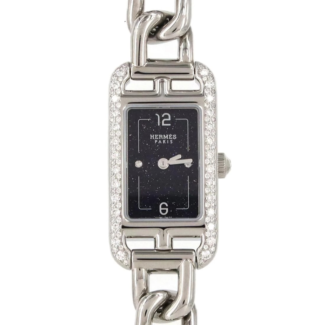 HERMES STAINLESS STEEL QUARTZ WATCH: Hermes Stainless Steel Quartz watch Brand: HERMES Type/Style: Wrist watch Material: Case: Stainless Steel Breath: Stainless Steel Color: Dial color: Aventurine/Diamond Size: Case diameter: 17x32.5mm M