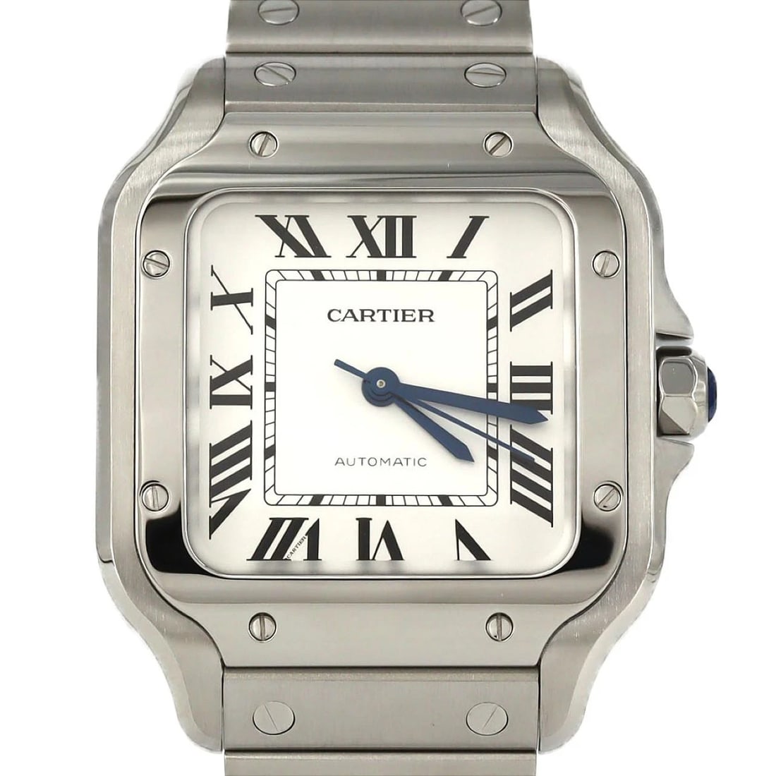 CARTIER SANTOS STAINLESS STEEL WATCH: Cartier Santos Stainless Steel watch Brand: CARTIER Type/Style: Wrist watch Material: Case: Stainless Steel Breath: Stainless Steel Color: Dial color: Silver/Roman Size: Case diameter: 33x42mm Max