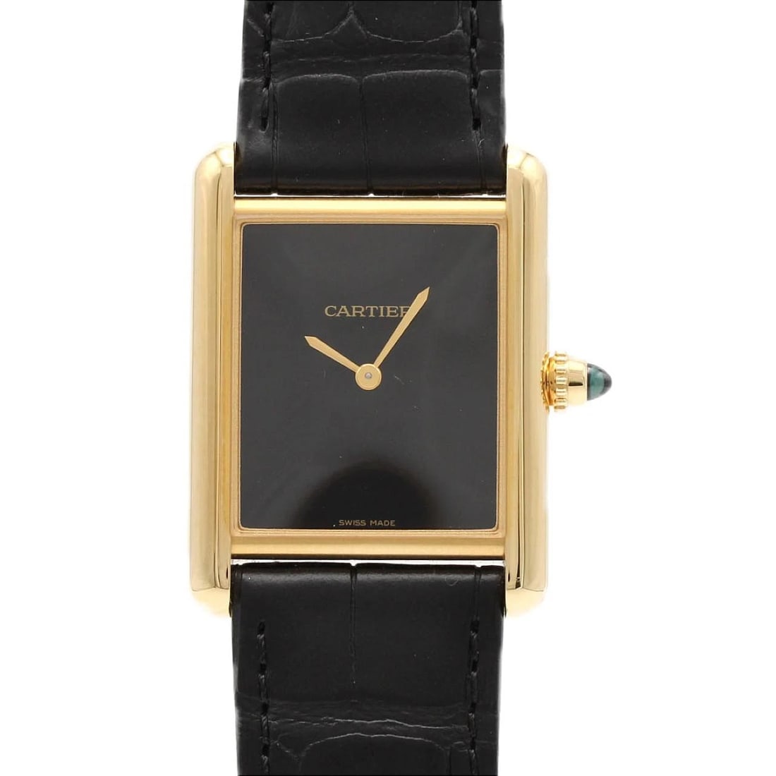 CARTIER TANK LOUIS CARTIER YG WATCH: Cartier Tank Louis Cartier YG watch Brand: CARTIER Type/Style: Wrist watch Material: Case: Yellow gold Bracelet: Strap Color: Dial Color: Black Band Color: Black Size: Case diameter: 25.5 x 34