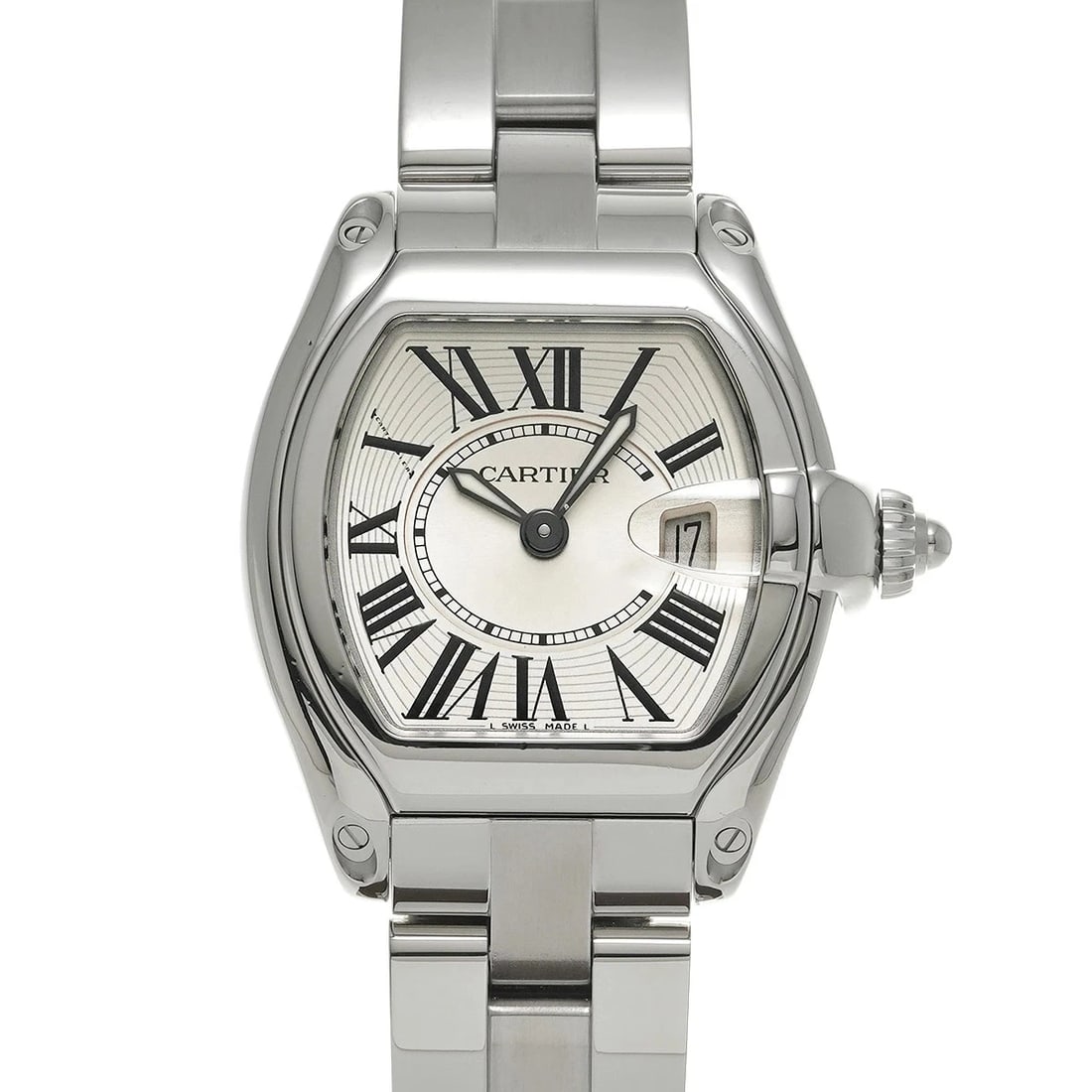 CARTIER ROADSTER STAINLESS STEEL WATCH: CARTIER Roadster Stainless Steel watch Brand: CARTIER Type/Style: Wristwatch Material: Case Material Stainless Steel Color: Dial Color Silver Size: Case: Length/37mm Width/33mm Wrist Circumference: 15