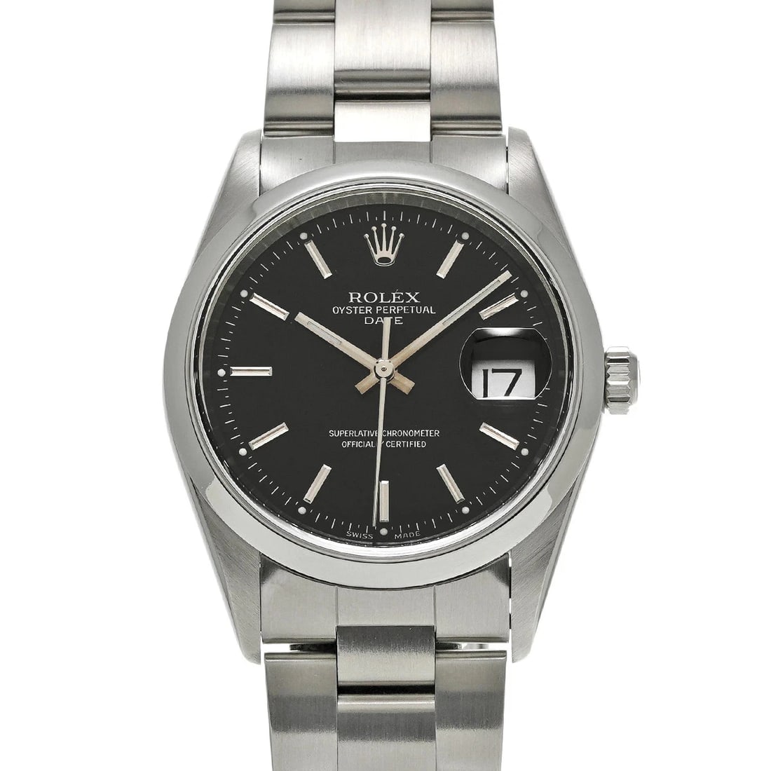 ROLEX OYSTER PERPETUAL DATE WATCH: ROLEX Oyster Perpetual Date watch Brand: ROLEX Type/Style: Wristwatch Material: Case Material Stainless Steel Color: Dial Color black Size: Case: Length/34mm Width/34mm Wrist Circumference: 19cm A