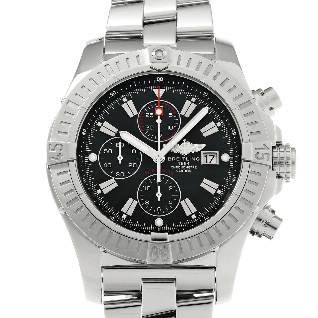 BREITLING SUPER AVENGER WATCH: BREITLING Super Avenger watch Brand: BREITLING Type/Style: Wristwatch Material: Case Material Stainless Steel Color: Dial Color black Size: Case: Length/48mm Width/48mm Wrist Circumference: 20.5cm