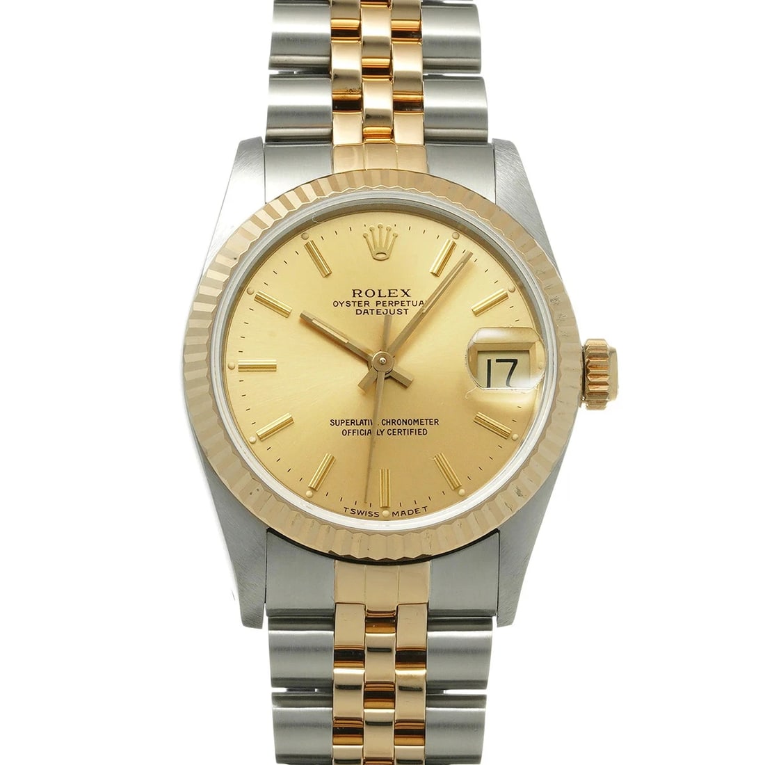 ROLEX DATEJUST STAINLESS STEEL WATCH: ROLEX Datejust Stainless Steel watch Brand: ROLEX Type/Style: Wristwatch Material: Case Material Stainless Steel/Yellow Gold Color: Dial Color Champagne Size: Case: Length/31mm Width/31mm Wrist Circum