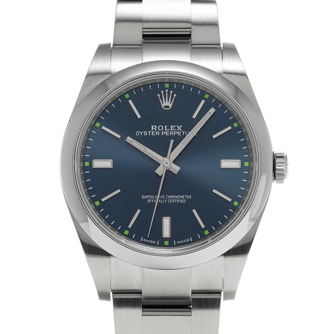 ROLEX OYSTER PERPETUAL STAINLESS STEEL WATCH: ROLEX Oyster Perpetual Stainless Steel watch Brand: ROLEX Type/Style: Wristwatch Material: Case Material Stainless Steel Color: Dial Color blue Size: Case: Length/39mm Width/39mm Wrist Size: 19cm