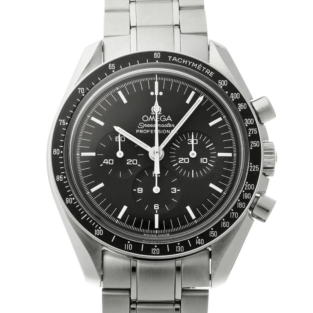 OMEGA SPEEDMASTER PROFESSIONAL STAINLESS STEEL WATCH: OMEGA Speedmaster Professional Stainless Steel watch Brand: OMEGA Type/Style: Wristwatch Material: Case Material Stainless Steel Color: Dial Color black Size: Case: Height/42mm Width/42mm Wrist Circum
