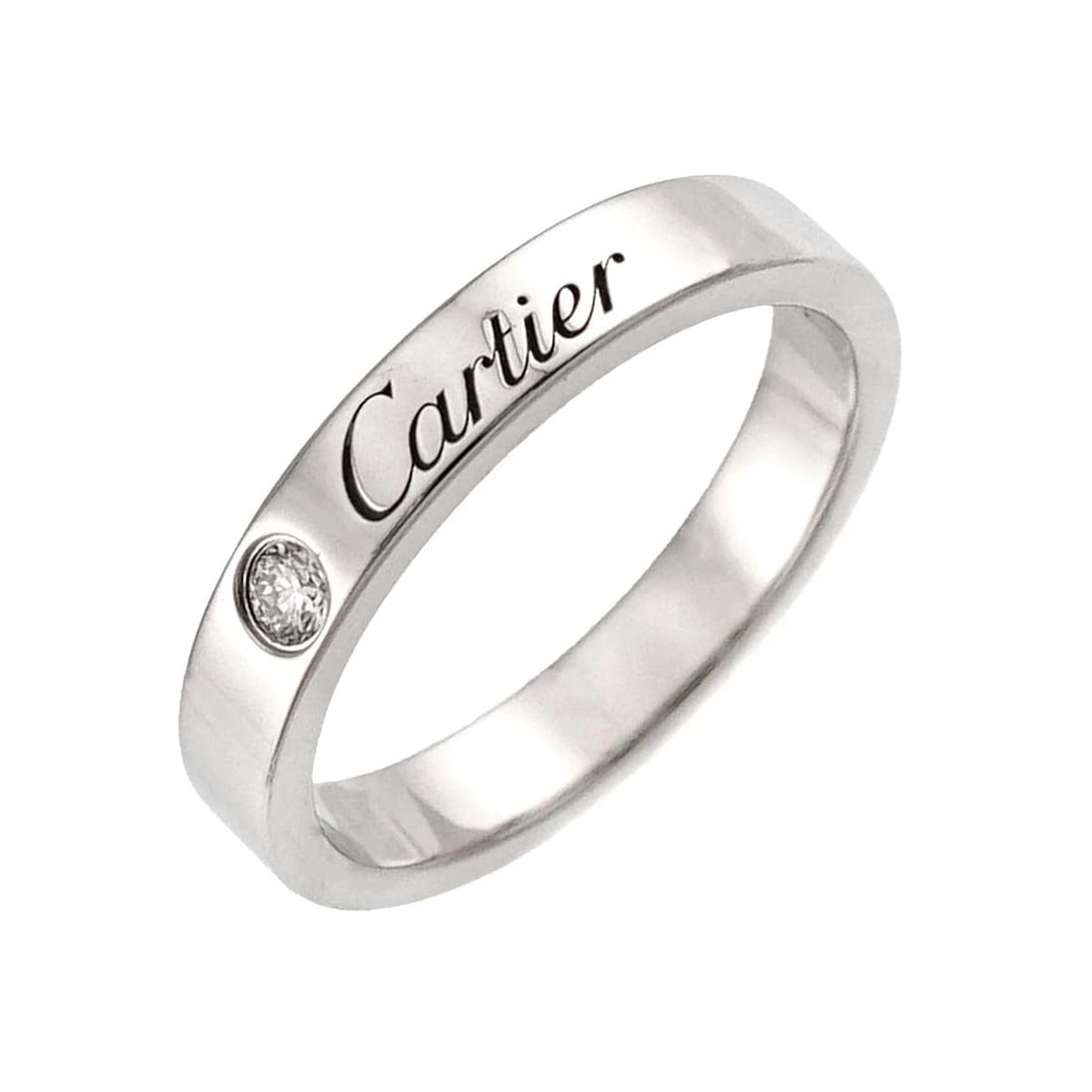CARTIER C DE DIAMOND 1P RING PT PLATINUM: Cartier C de Diamond 1P Ring Pt Platinum Brand: Cartier Type/Style: Ring Material: Platinum Main Stone Natural Color: Platinum Size: 4(US) Accessories: None Accessories Notice: When purchasing