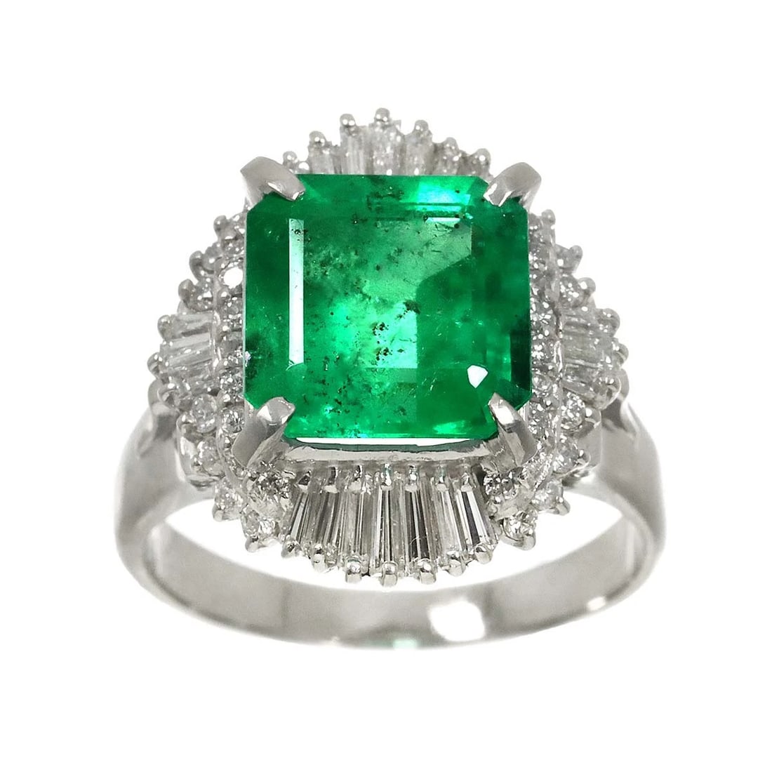EMERALD DIAMOND RING PT PLATINUM - 2