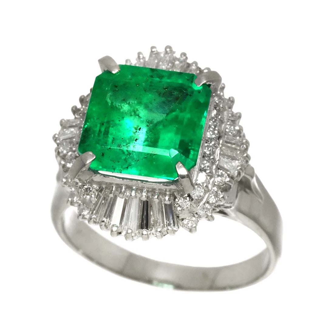 EMERALD DIAMOND RING PT PLATINUM - 3