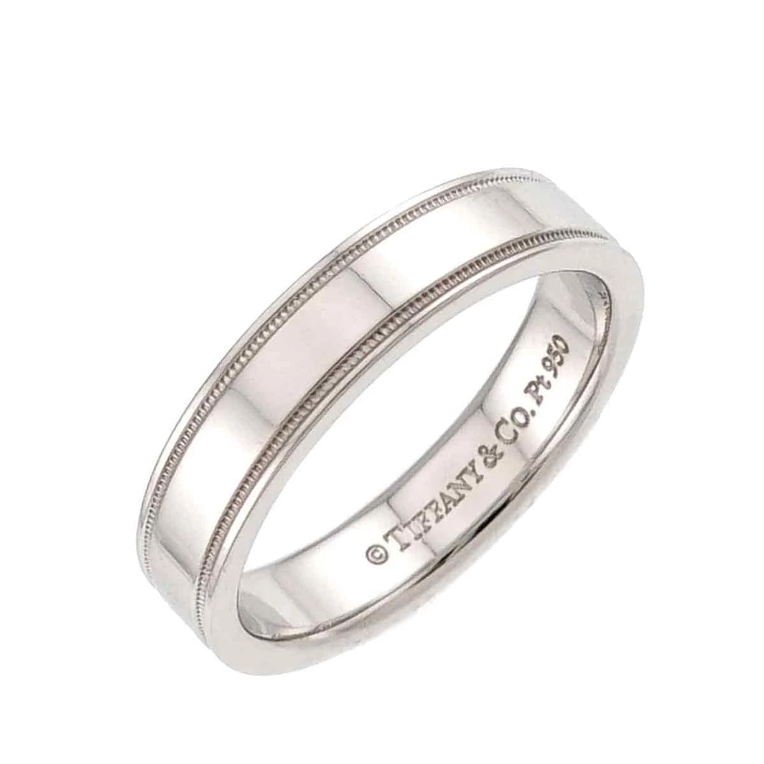 TIFFANY CO. DOUBLE MILGRAIN RING PLATINUM: TIFFANY CO. Double Milgrain Ring Platinum Brand: TIFFANY Co. Type/Style: Ring Material: Platinum Color: Platinum Size: 4.75-5(US) Accessories: None Accessories Notice: When purchasing pre-owned
