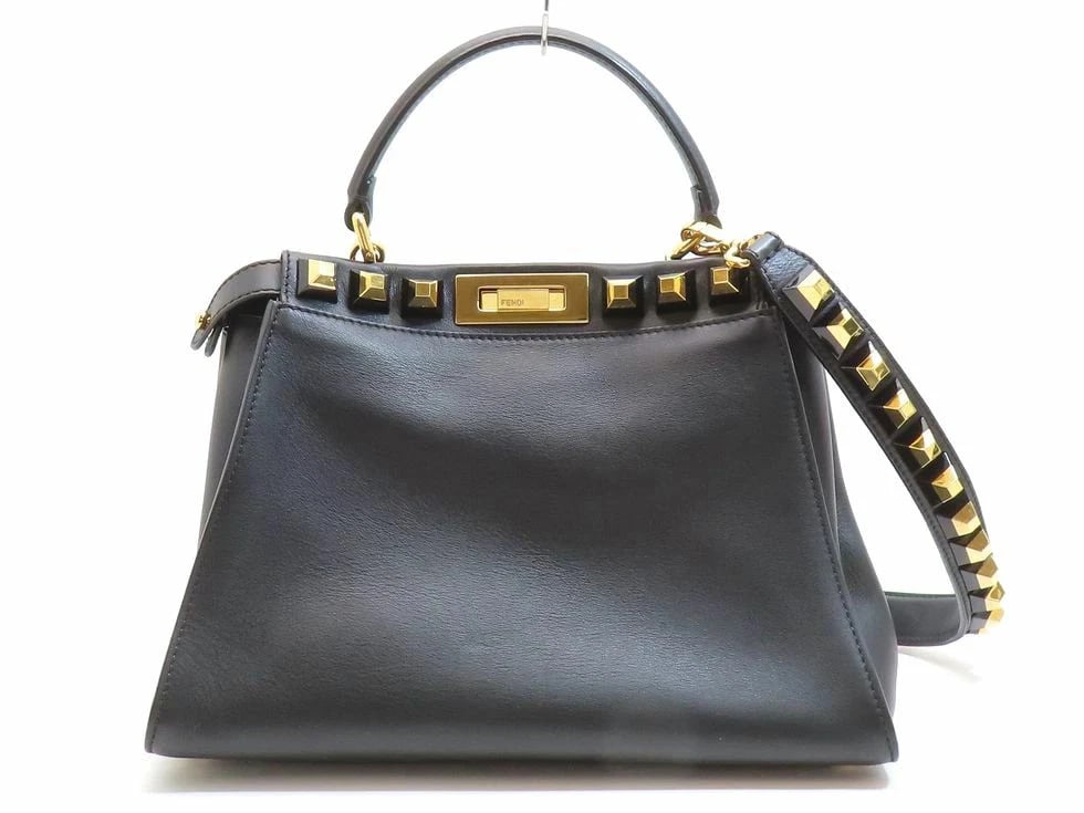 FENDI PEEKABOO STUDDED REGULAR BLACK: Fendi Peekaboo Studded Regular Black Brand: FENDI Type/Style: Handbag Material: Leather Black Color: Black Size: D 34 ? H 24 ? G 13cm Accessories: None Accessories Notice: When purchasing pre-owned