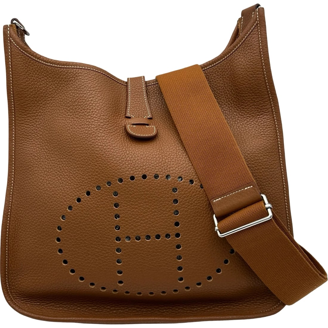 HERMES GOLD CLEMENCE LEATHER SHOULDER BAG: HERMES Gold Clemence Leather Shoulder Bag Brand: HERMES Type/Style: Shoulder Bag Material: Taurillon Color: Gold / Silver Hardware Size: W: 33cm / H: 33cm / D: 7cm Accessories: None Access
