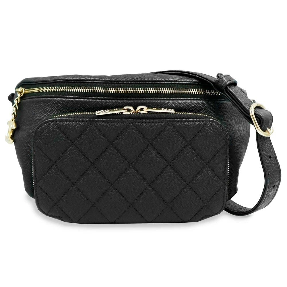 CHANEL MATELASSE COCO MARK BLACK WAIST POUCH BODY BAG: CHANEL Matelasse Coco Mark Black Waist Pouch Body Bag Brand: CHANEL Type/Style: Body Bag Material: Caviar Skin Color: Black Size: W: 24cm x 18cm x H: 15cm x D: 7cm Accessories: None Access