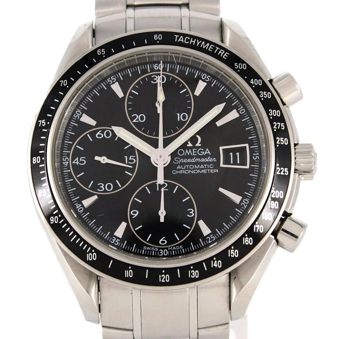 OMEGA SPEEDMASTER DATE WATCH: Omega Speedmaster Date watch Brand: OMEGA Type/Style: Wrist watch Material: Case: Stainless Steel Breath: Stainless Steel Color: Dial Color: Black Size: Case diameter: Approx. 40 mm Max wrist