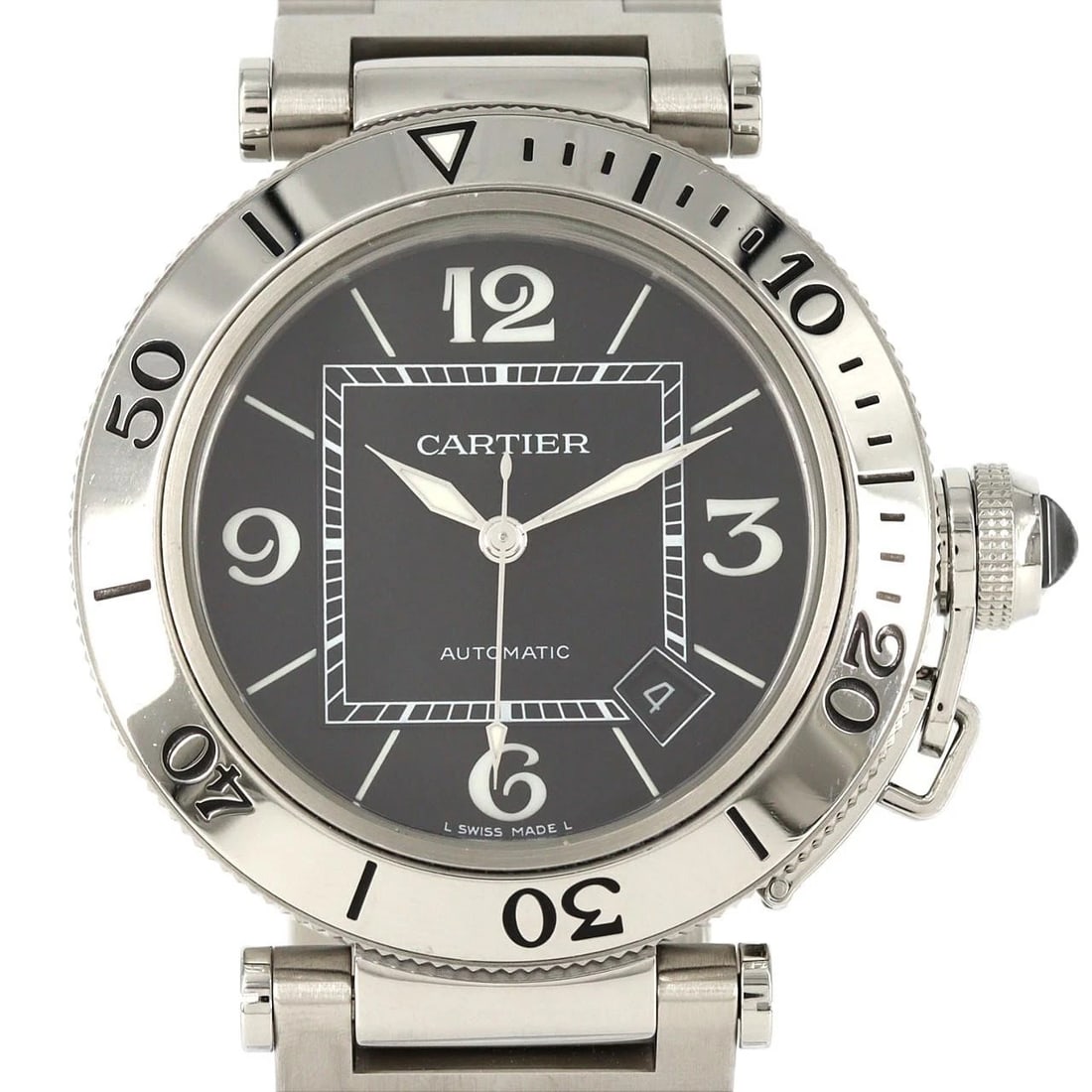 CARTIER PASHA SEATIMER STAINLESS STEEL MECHANICAL WATCH: Cartier Pasha Seatimer Stainless Steel Mechanical watch Brand: CARTIER Type/Style: Wrist watch Material: Case: Stainless Steel Breath: Stainless Steel Color: Dial Color: Black Size: Case diameter: App